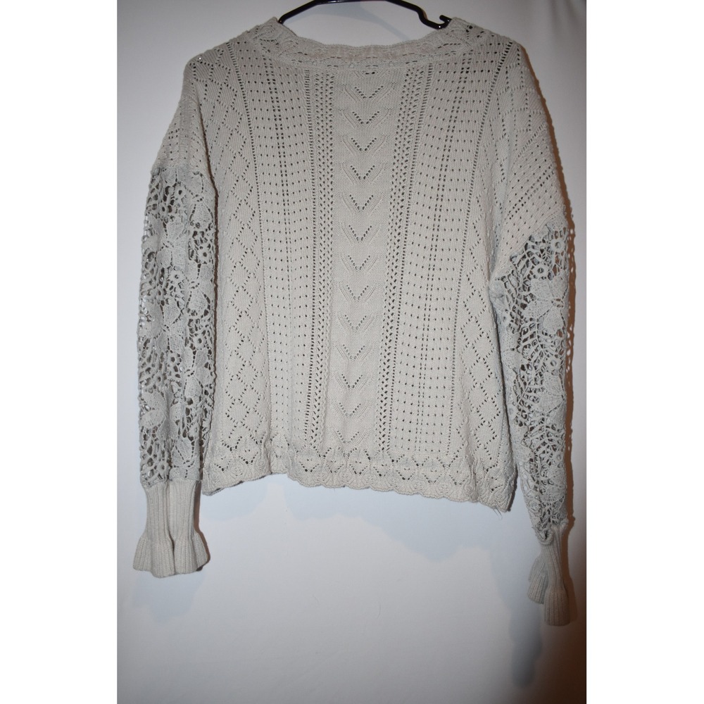 Unbranded Womens Gray‎ Crochet Lack Drop Shoulder Pointelle Knit Sweater Size M